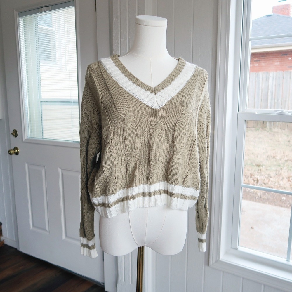 rue21 Womens Cable Knit Sweater Size‎ S Green Twee Preppy Collegiate Academia